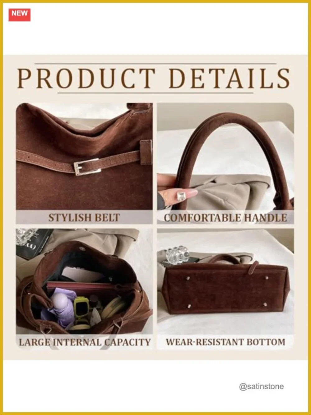 Faux Suede Slouchy Hobo Bag Large Tote Shoulder Satchel Handbag